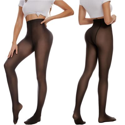 US Women Fleece Lined Tights Fake Translucent Pantyhose High Waisted Warm Winter